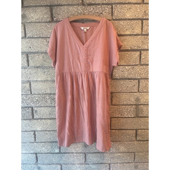 Linen Blend V-Neck Short-Sleeve Dress In Dusty Pink - Picture 1 of 6